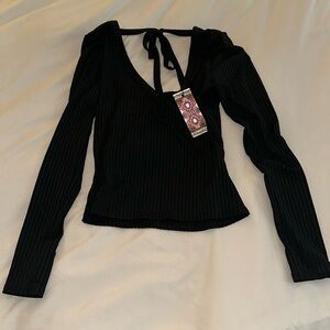 NWT black long sleeve tie back top